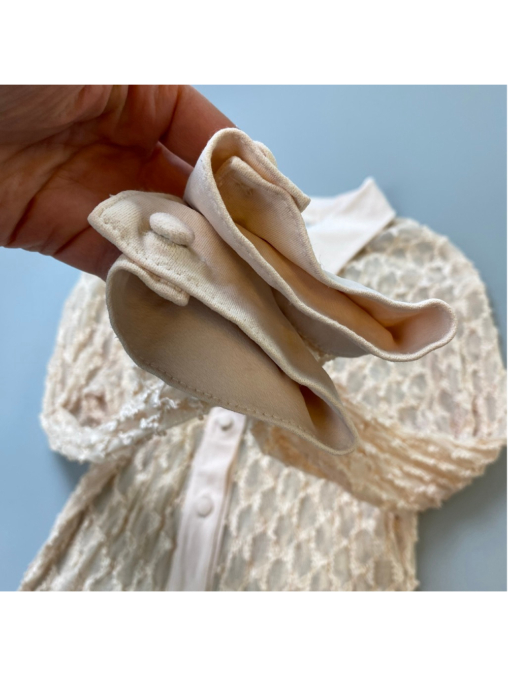 Vintage Holt Renfrew Lace Blouse Medium Beige Y2K Coquette Boho Chic Sheer Layer - Picture 5 of 11